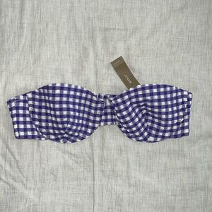 J. Crew underwire bikini strapless top in gingham‎ purple white size 32A